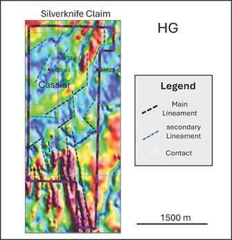 Horizontal Gradient (HG) with lineament interpretation in the Silverknife region (After Precision, 2024).